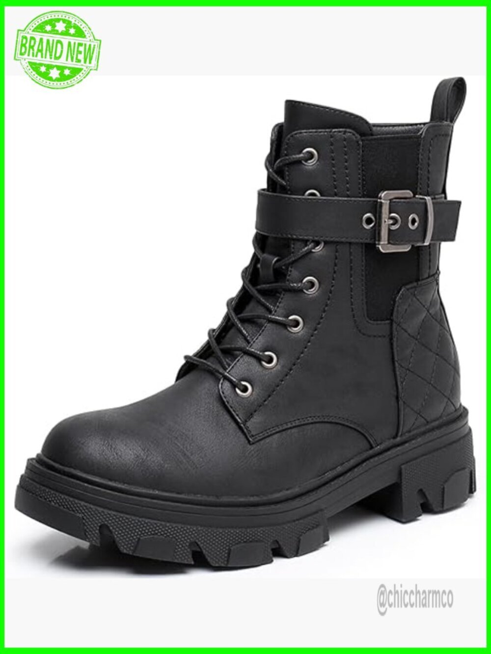 Lace Up Combat Boots Chunky Low Heel Ankle Booties Lug Sole